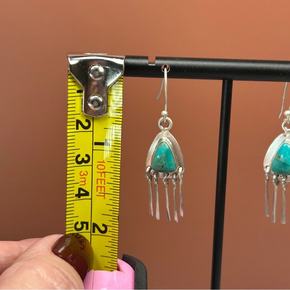 Navajo Sterling Silver and Turquoise Dangle Earrings - Picture 6 of 7